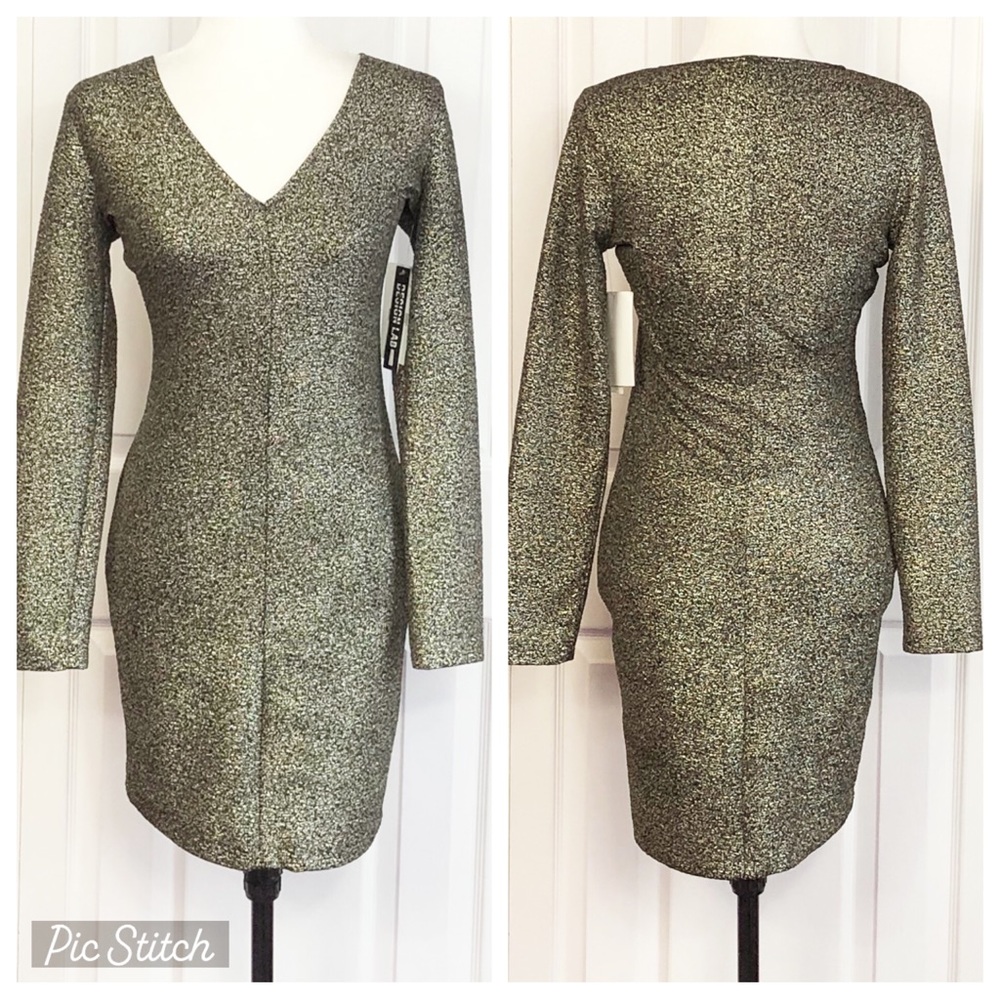 NWT Design Lab Lord & Taylor Black Metallic Shimmer Bodycon Dress